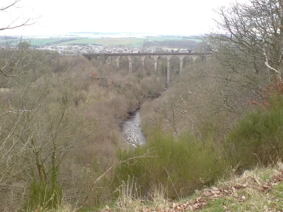 The Lugar Water valley and Woodroad railway viaduct in Cumnock