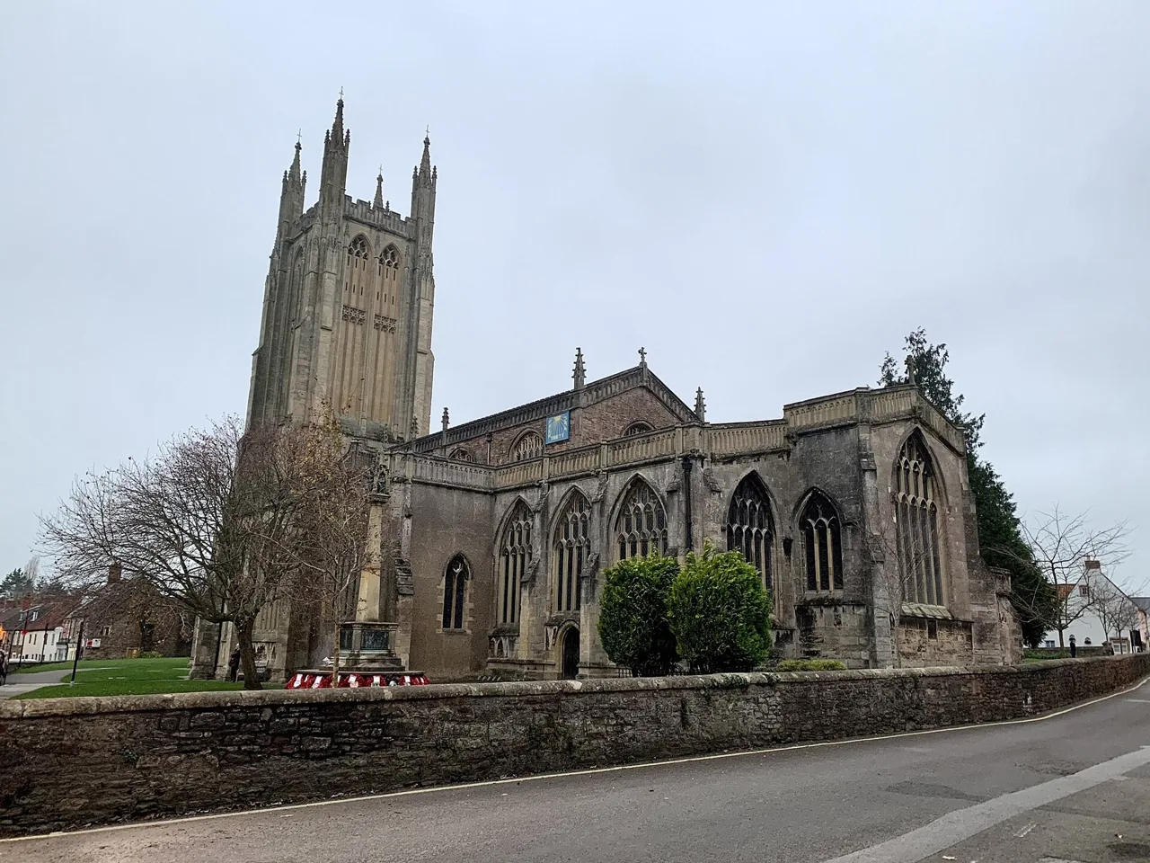 St Cuthbert’s Church tower and medieval exterior in Wells