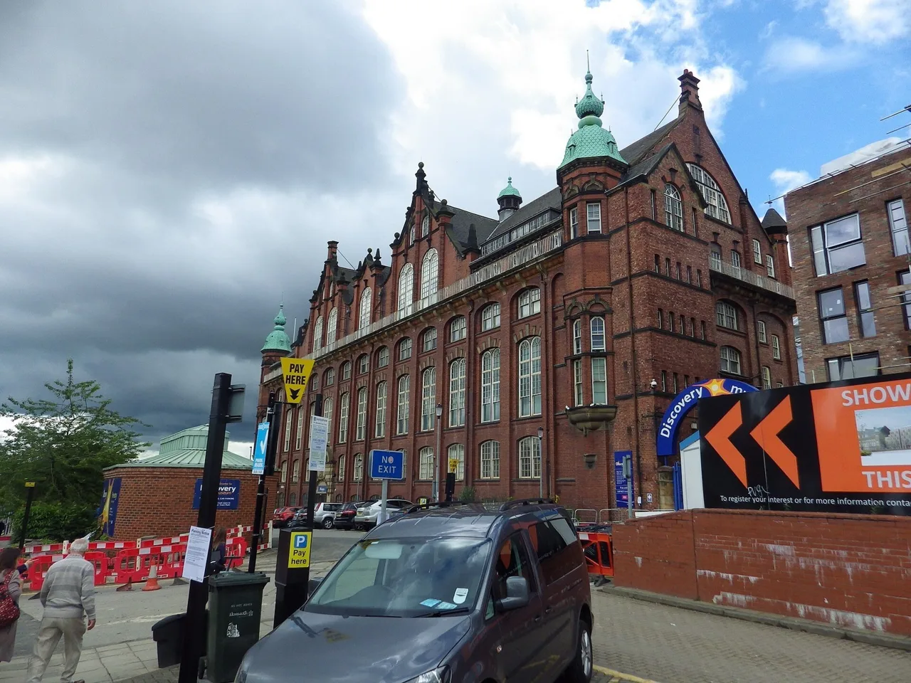 The red-brick Discovery Museum building and street entrance in Newcastle
