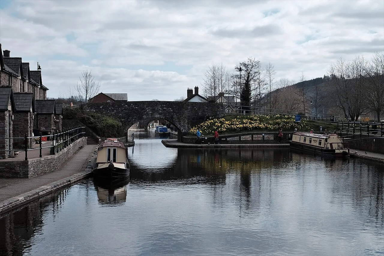 Boats and towpath at Brecon Canal Basin