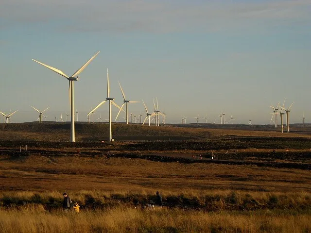 Whitelee Windfarm seen from its visitor centre near Eaglesham