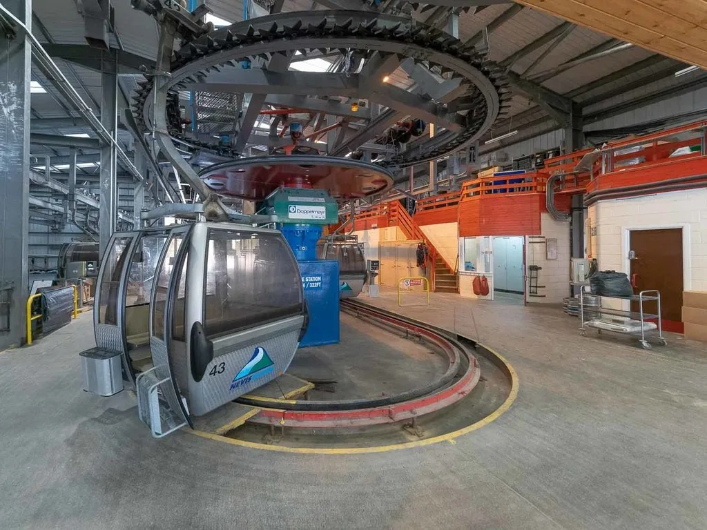 Gondola cabins inside the Nevis Range base station