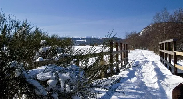 Snow on a former railway cycle path approaching Ballater in Royal Deeside