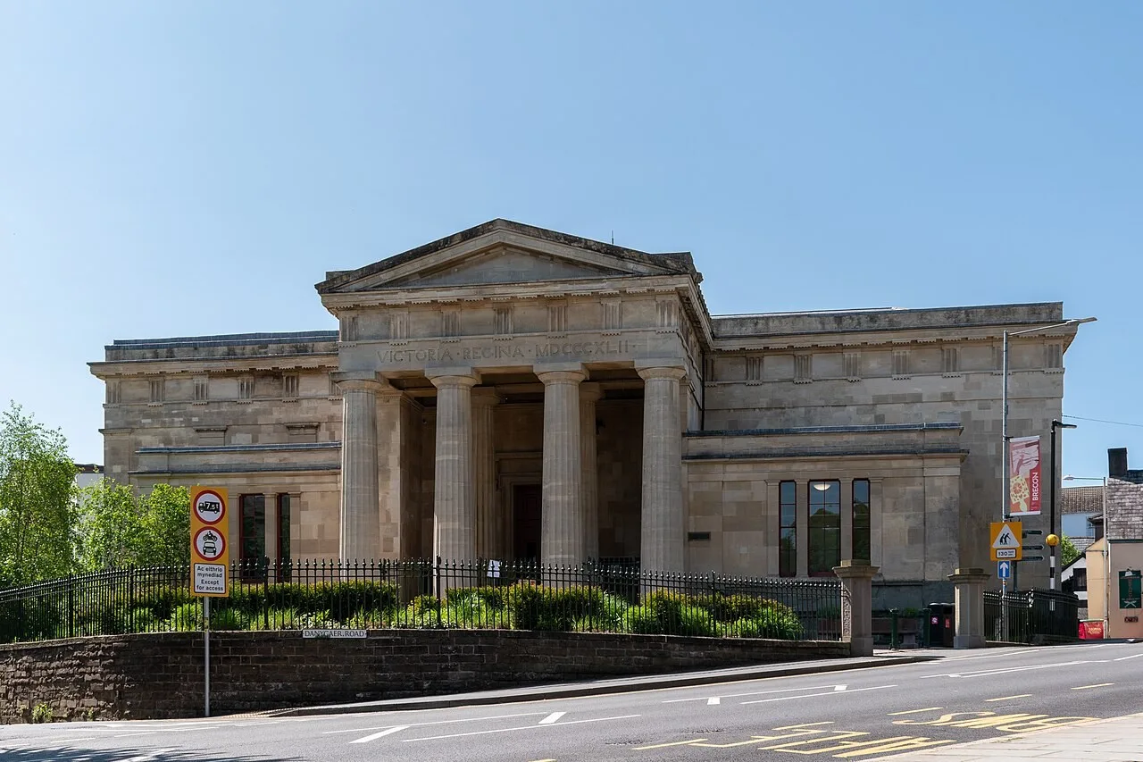 Historic frontage of y Gaer Museum and Art Gallery in Brecon
