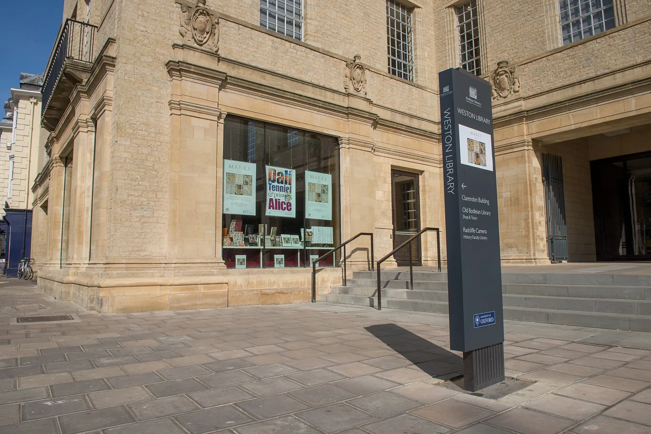 The Weston Library entrance and information sign on Broad Street