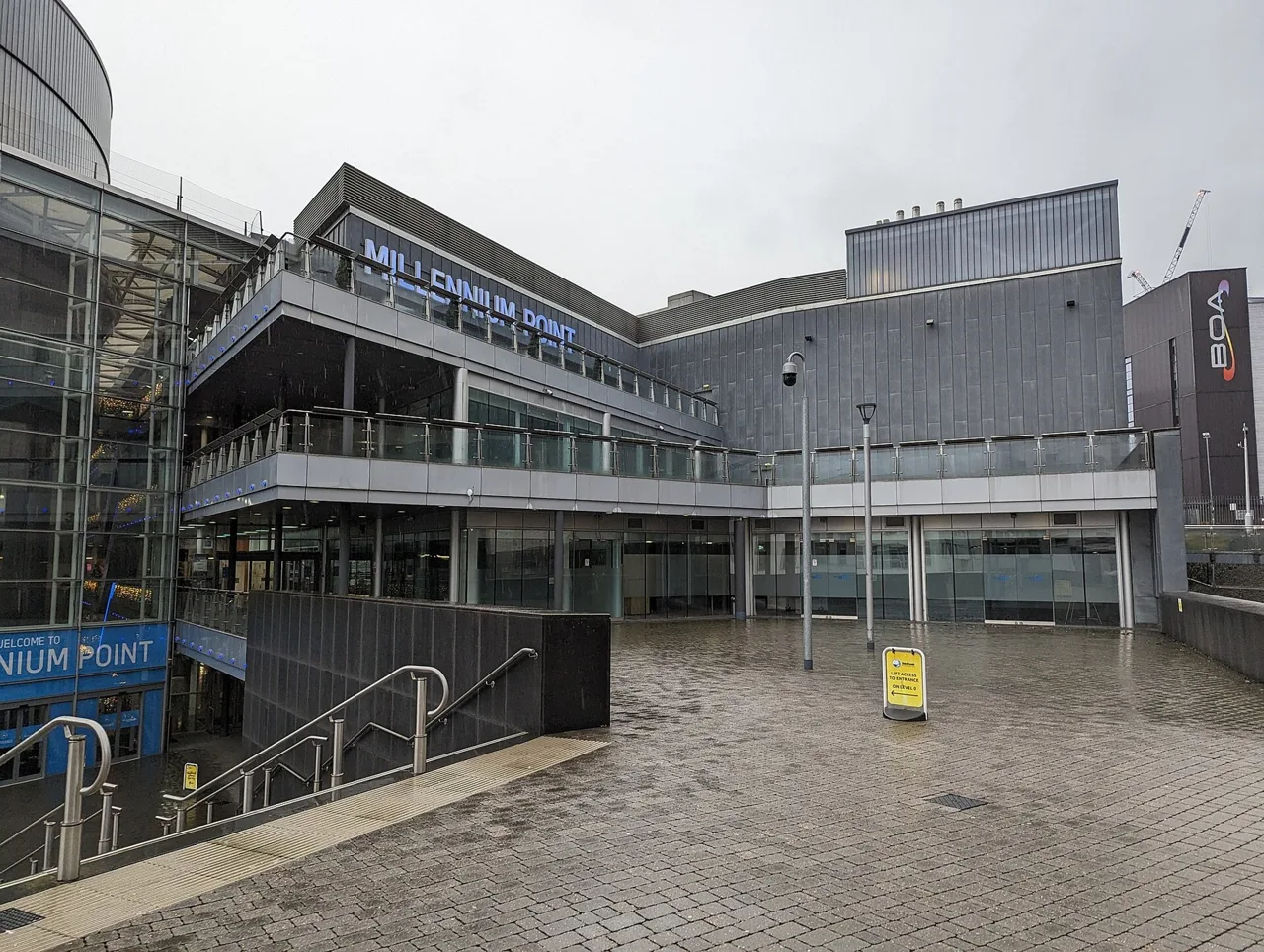 North entrance and glass frontage of Millennium Point, home to Thinktank
