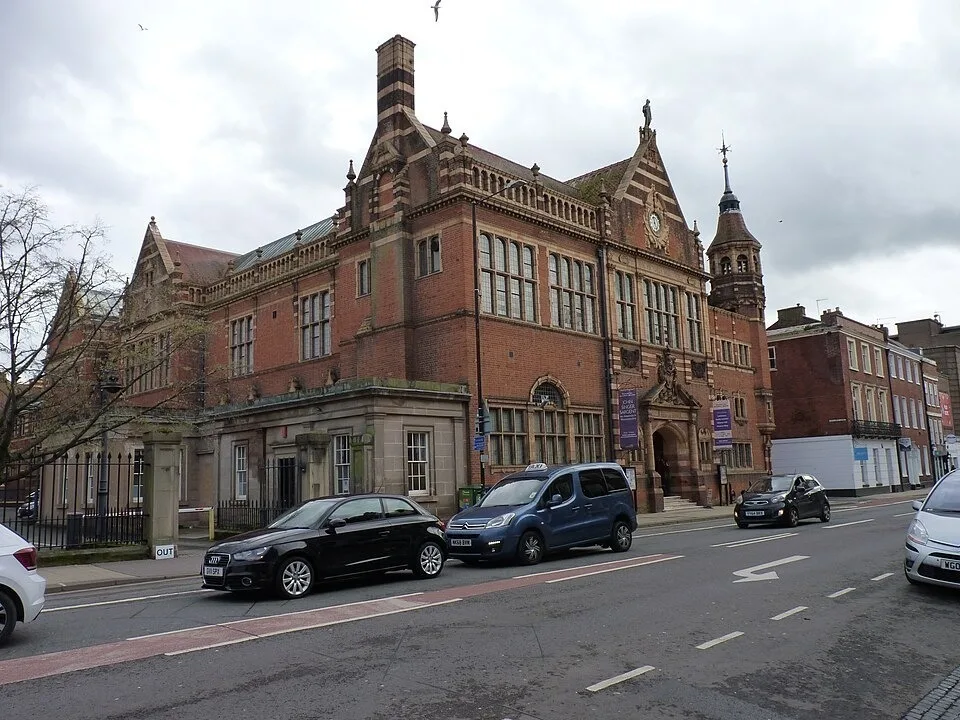 Victorian brick facade of Worcester City Art Gallery and Museum on Foregate Street
