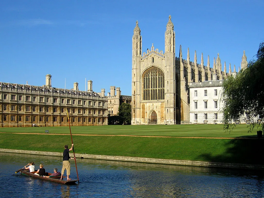 King’s College Chapel seen across the River Cam with a punt in the foreground