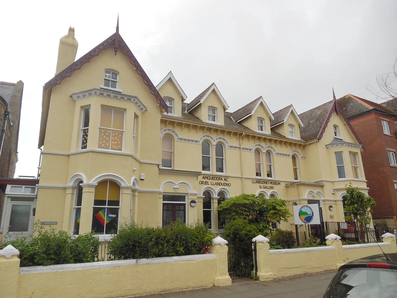 Cream and yellow frontage of Llandudno Museum and Gallery