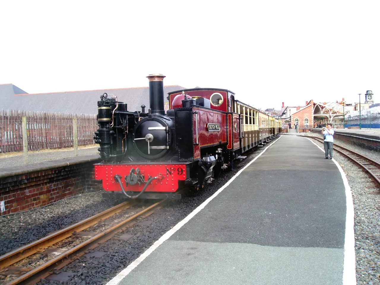 Vale of Rheidol steam locomotive and carriages at Aberystwyth station