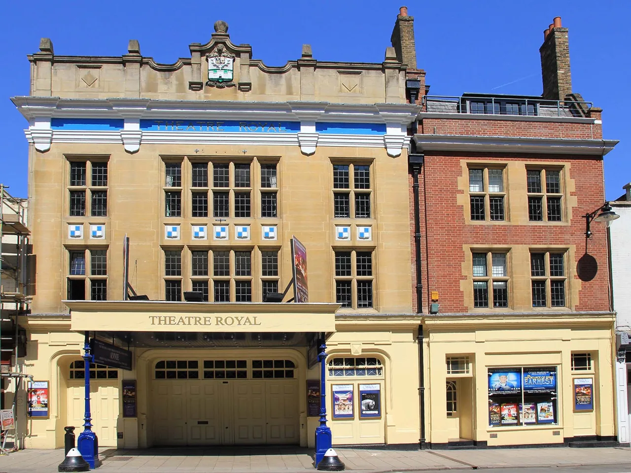 The stone frontage and entrance canopy of Theatre Royal Windsor