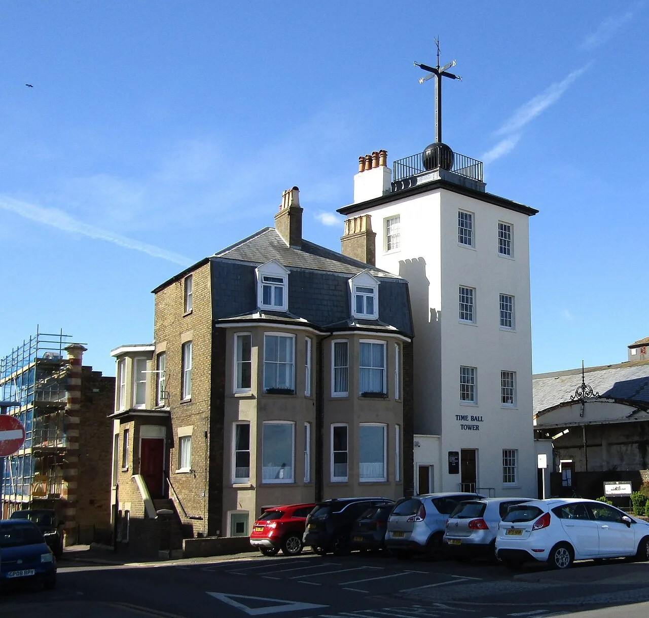 Deal Timeball Tower and its neighbouring seafront buildings