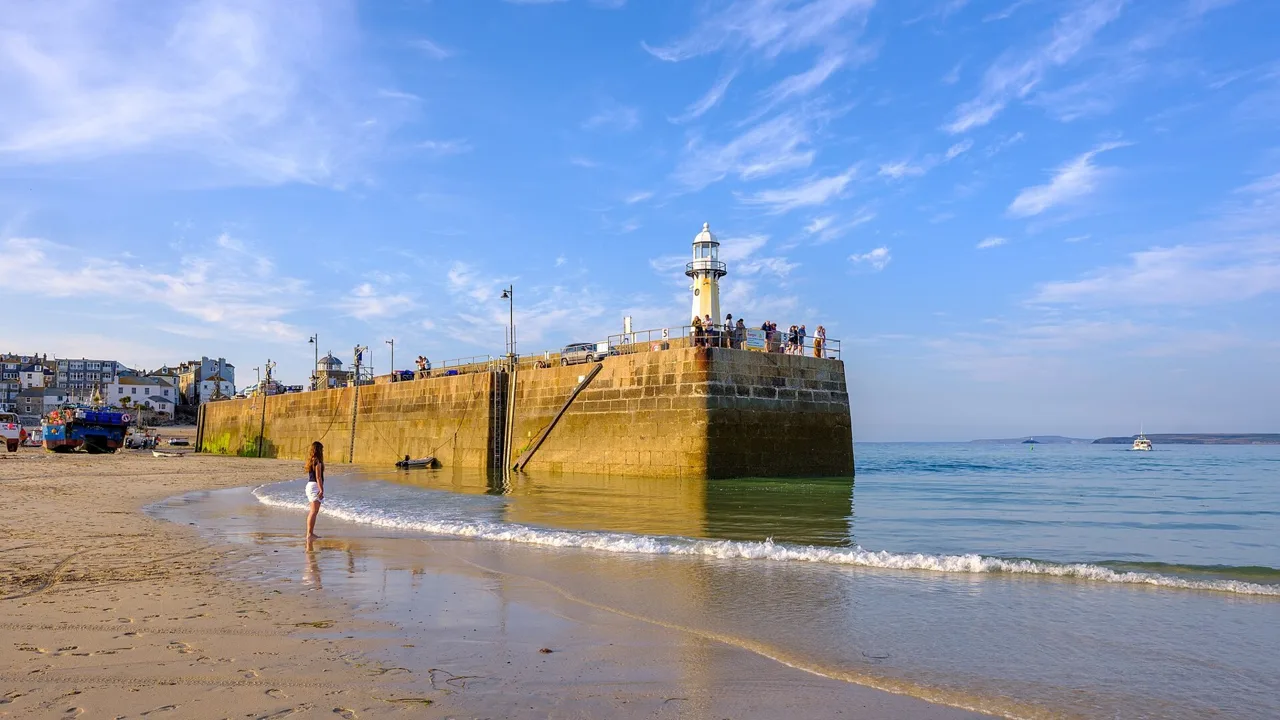 St Ives harbour and its waterfront at low tide