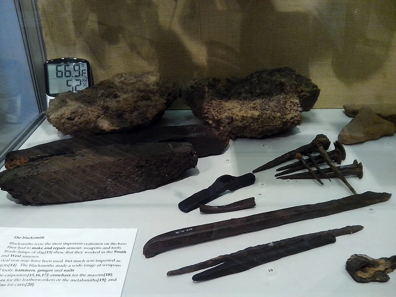Archive photograph of Roman metalwork displayed at Trimontium Museum in 2014