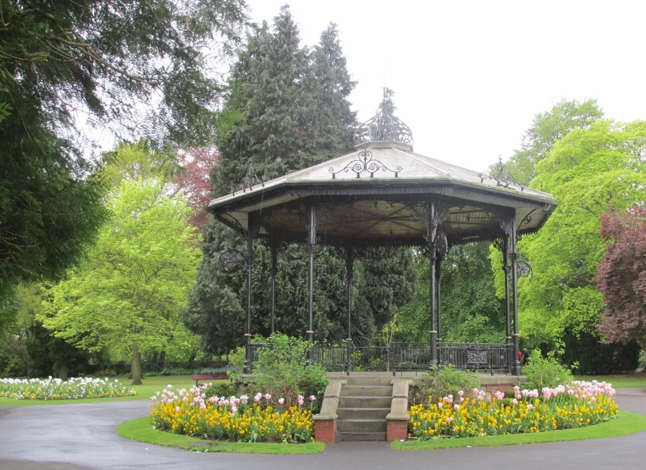 Bandstand among planting in Ripon Spa Gardens