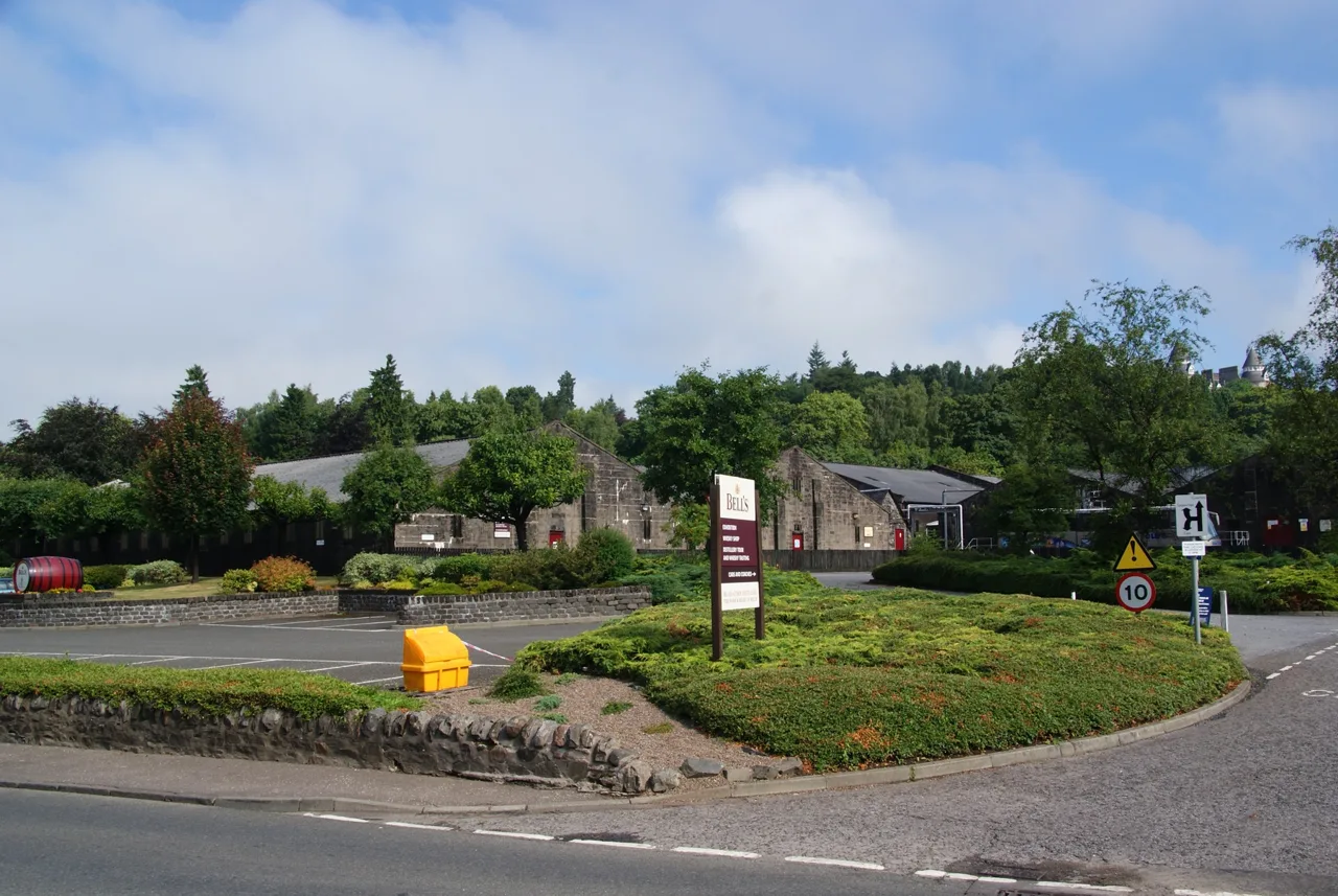 Blair Athol Distillery entrance and buildings from Perth Road
