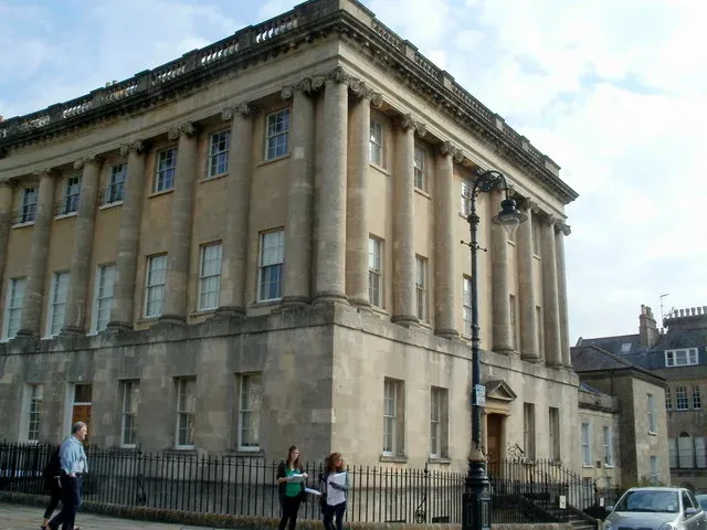 The Georgian façade of No.1 Royal Crescent on a street corner