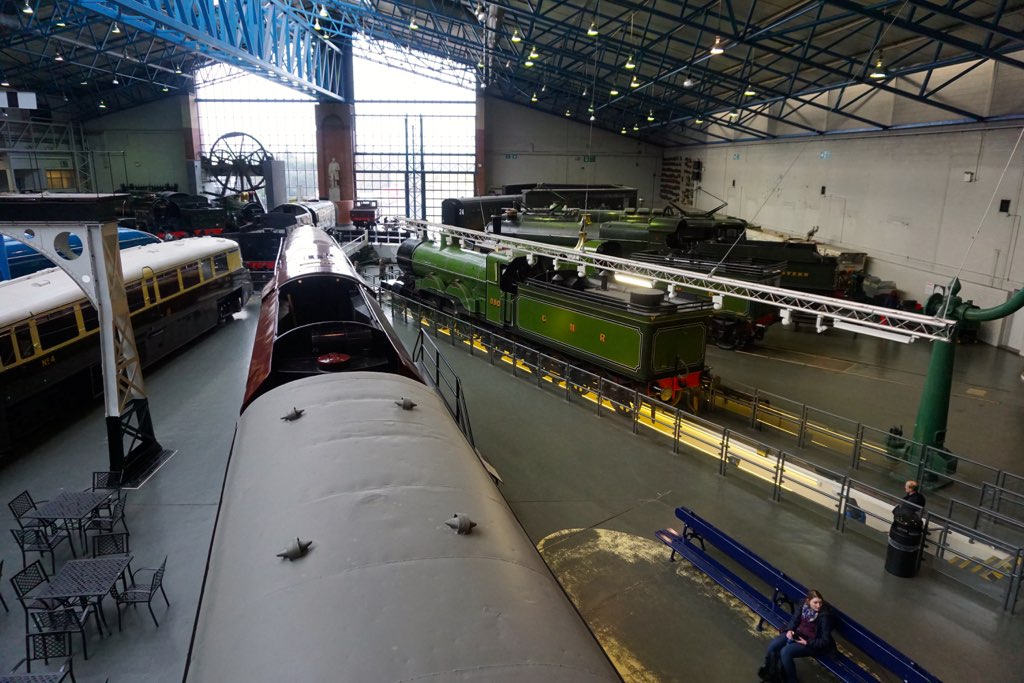 Locomotives inside the Great Hall at the National Railway Museum